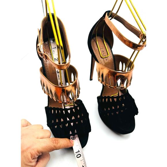 Alaïa suede Black and rose gold colorblock Pattern platform Sandals sz EU 38.5 - Picture 9 of 11